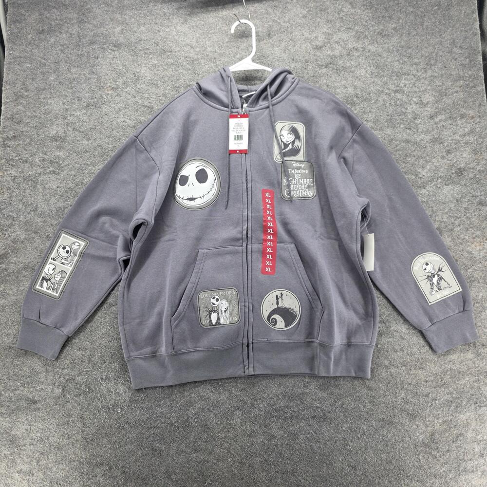 Disney Hoodie Womens XL Gray Nightmare Before Christmas Jack Sally Full Zip